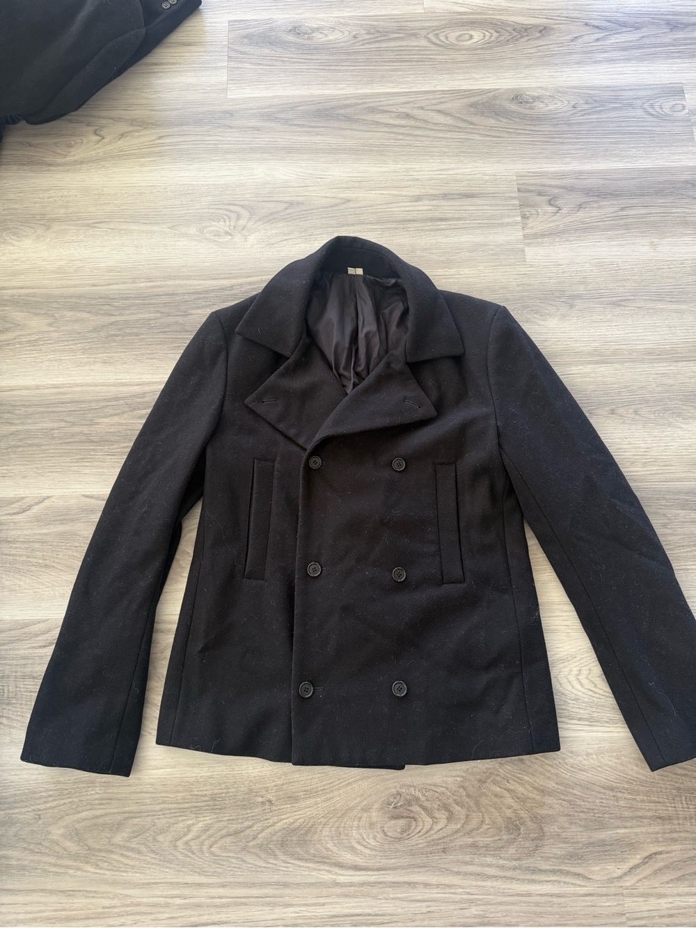 Helmut Lang Black Double-Breasted Wool Pea Coat